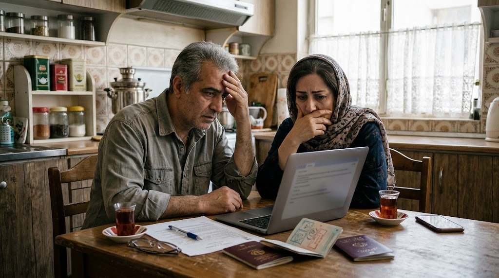 زوج ایرانی در حال خواندن نامه‌ی ریجکتی ویزای توریستی استرالیا